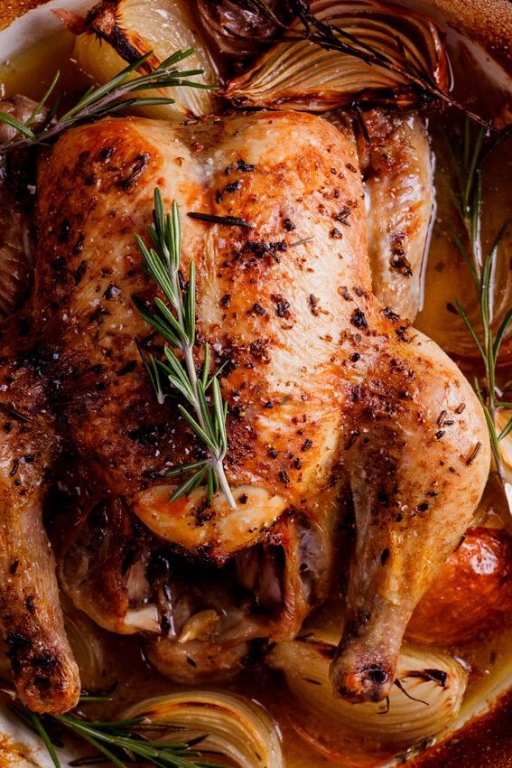 Chicken in honey-garlic sauce baked in the oven.