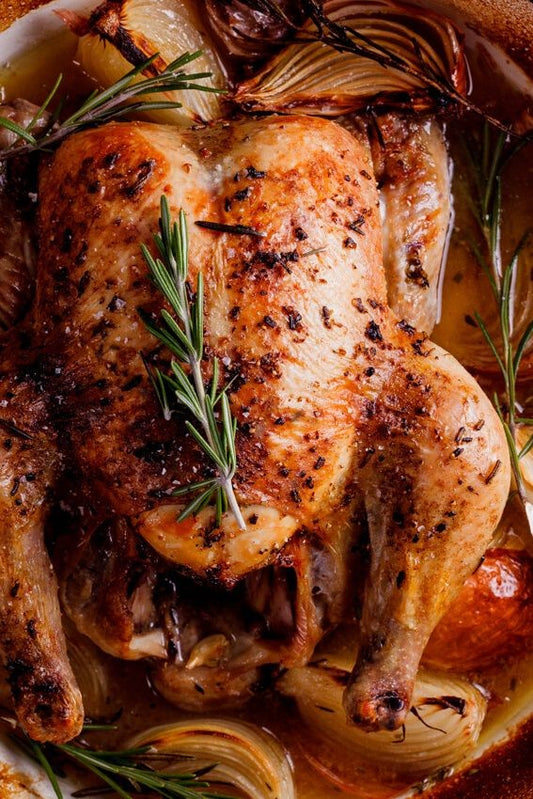 Chicken in honey-garlic sauce baked in the oven.