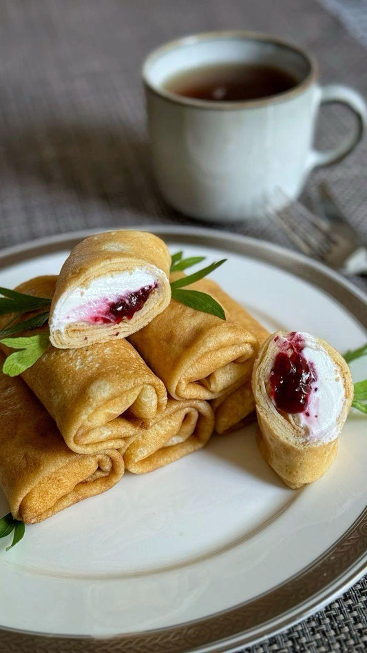 Pancakes with cottage cheese and cherries. 3 pcs.